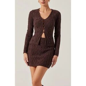 ASTR The Label Argyle Knit Mini Skirt‎ Size Medium Brown